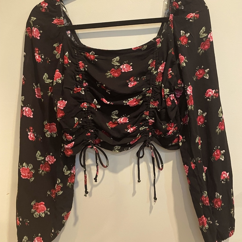 Rose Blouse with ties, Size S, Black Blouse